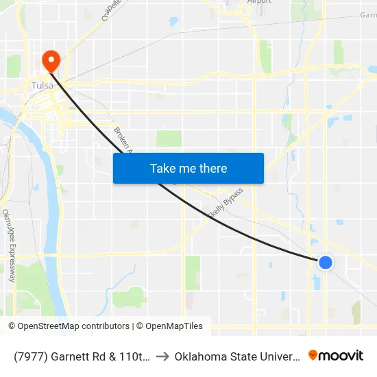 (7977) Garnett Rd & 110th E Ave Nb to Oklahoma State University - Tulsa map