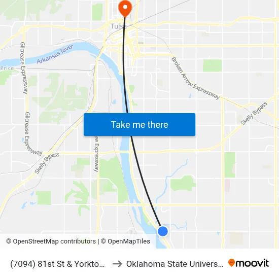 (7094) 81st St & Yorktown Ave Eb to Oklahoma State University - Tulsa map