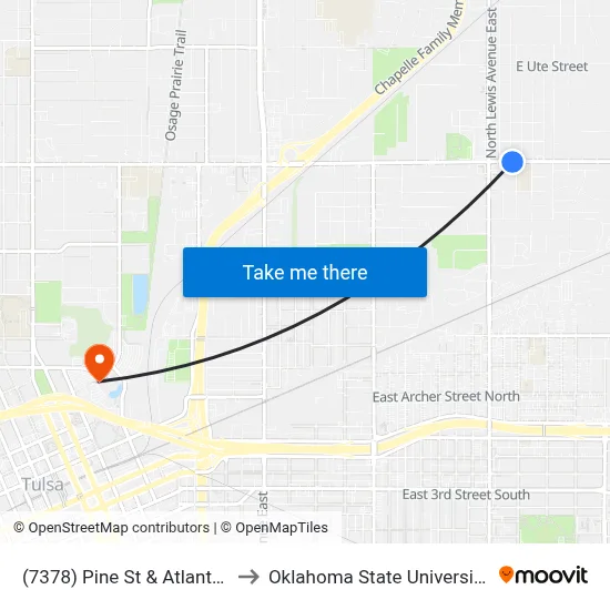 (7378) Pine St & Atlanta Ave Eb to Oklahoma State University - Tulsa map
