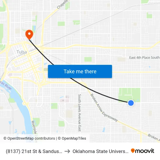 (8137) 21st St & Sandusky Ave Eb to Oklahoma State University - Tulsa map