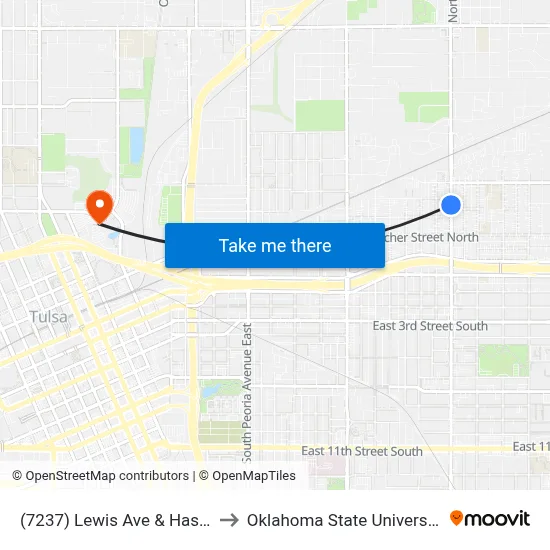 (7237) Lewis Ave & Haskell Pl Sb to Oklahoma State University - Tulsa map
