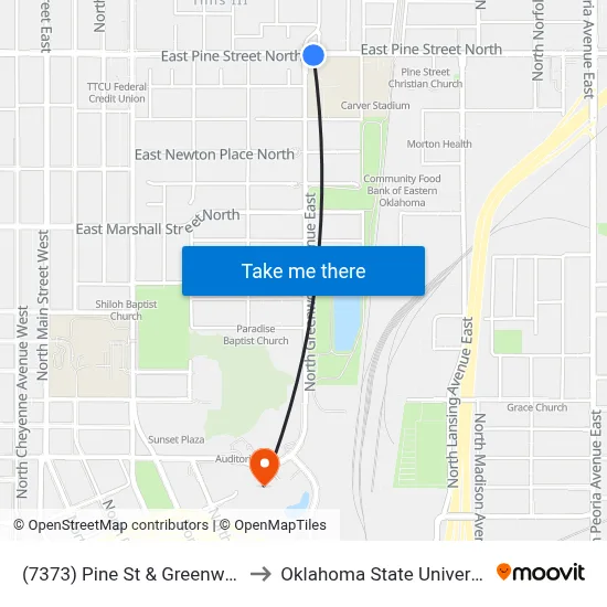 (7373) Pine St & Greenwood Ave Eb to Oklahoma State University - Tulsa map