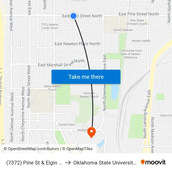 (7372) Pine St & Elgin Ave Eb to Oklahoma State University - Tulsa map