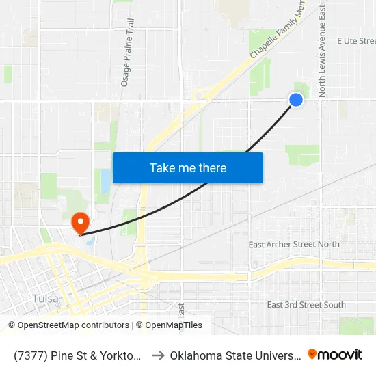 (7377) Pine St & Yorktown Ave Eb to Oklahoma State University - Tulsa map