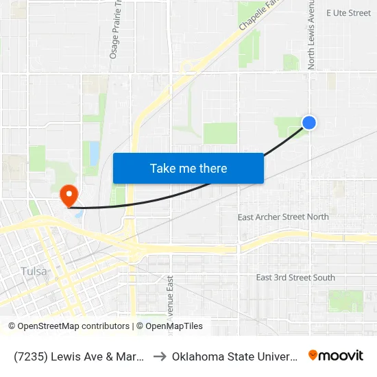 (7235) Lewis Ave & Marshall St Sb to Oklahoma State University - Tulsa map