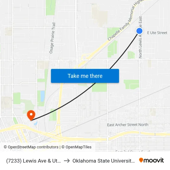 (7233) Lewis Ave & Ute St Sb to Oklahoma State University - Tulsa map
