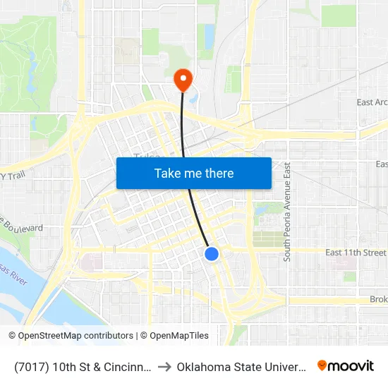 (7017) 10th St & Cincinnati Ave Eb to Oklahoma State University - Tulsa map