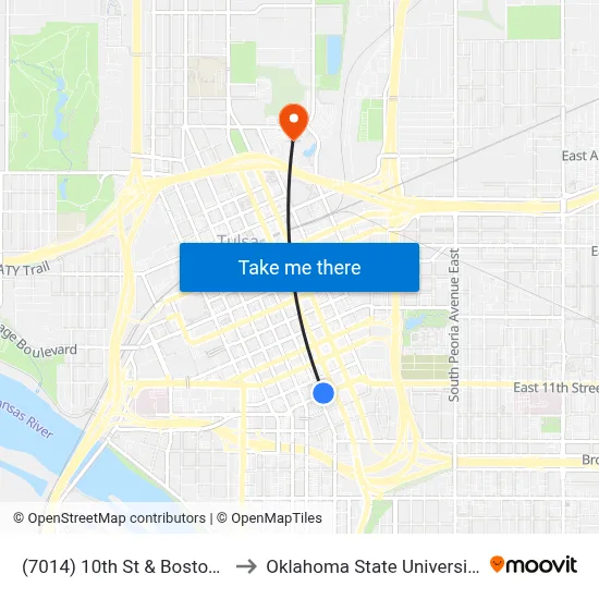(7014) 10th St & Boston Ave Wb to Oklahoma State University - Tulsa map