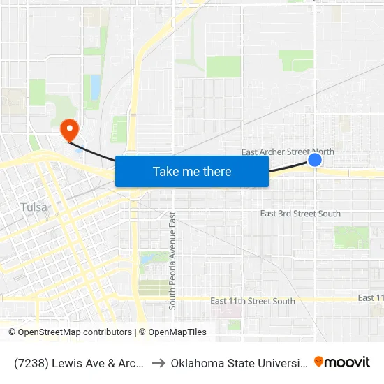 (7238) Lewis Ave & Archer St Sb to Oklahoma State University - Tulsa map