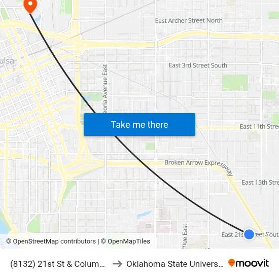 (8132) 21st St & Columbia Ave Eb to Oklahoma State University - Tulsa map
