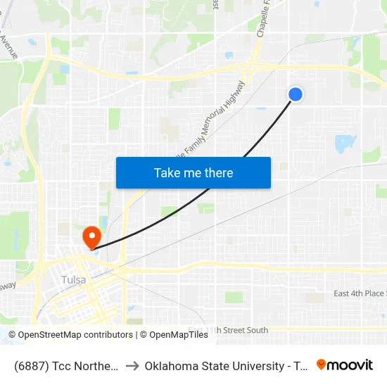 (6887) Tcc Northeast to Oklahoma State University - Tulsa map