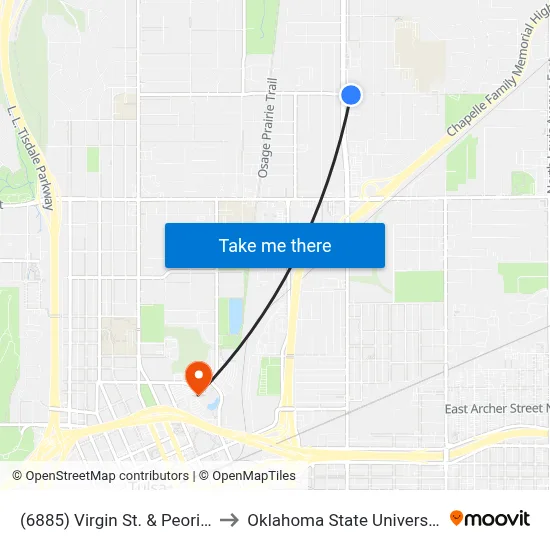 (6885) Virgin St. & Peoria Ave. Eb to Oklahoma State University - Tulsa map