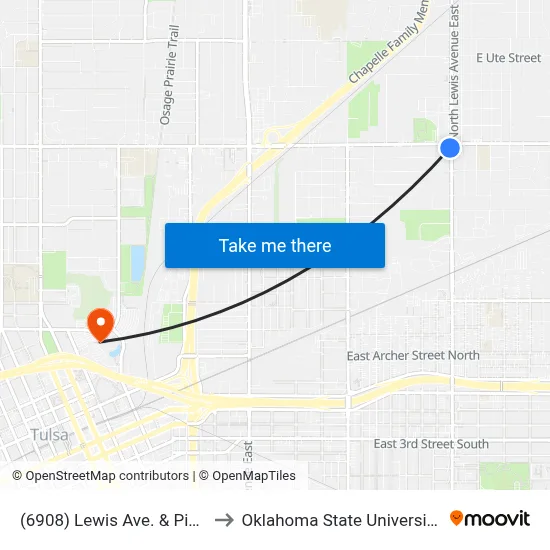 (6908) Lewis Ave. & Pine St. Sb to Oklahoma State University - Tulsa map