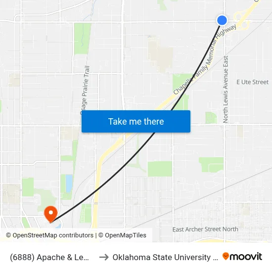 (6888) Apache & Lewis Wb to Oklahoma State University - Tulsa map
