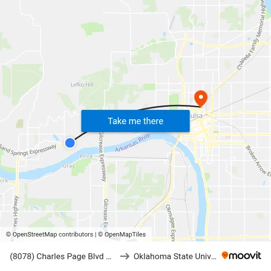 (8078) Charles Page Blvd & 77th W Ave Eb to Oklahoma State University - Tulsa map