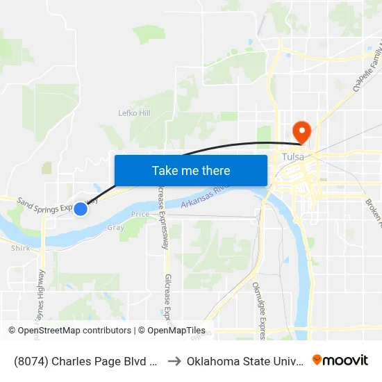 (8074) Charles Page Blvd & Adams Rd Eb to Oklahoma State University - Tulsa map