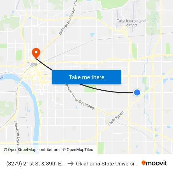 (8279) 21st St & 89th E Ave Wb to Oklahoma State University - Tulsa map