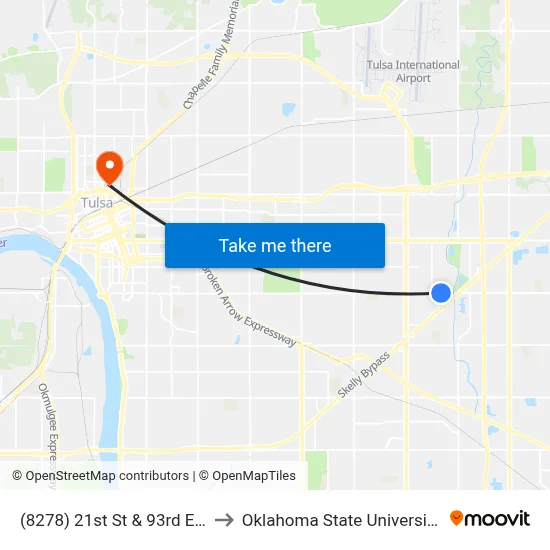 (8278) 21st St & 93rd E Ave Wb to Oklahoma State University - Tulsa map