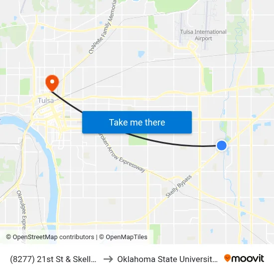 (8277) 21st St & Skelly Dr Wb to Oklahoma State University - Tulsa map