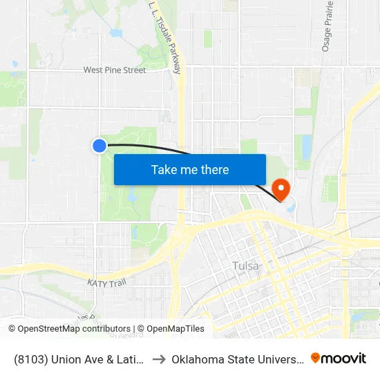 (8103) Union Ave & Latimer Pl Nb to Oklahoma State University - Tulsa map