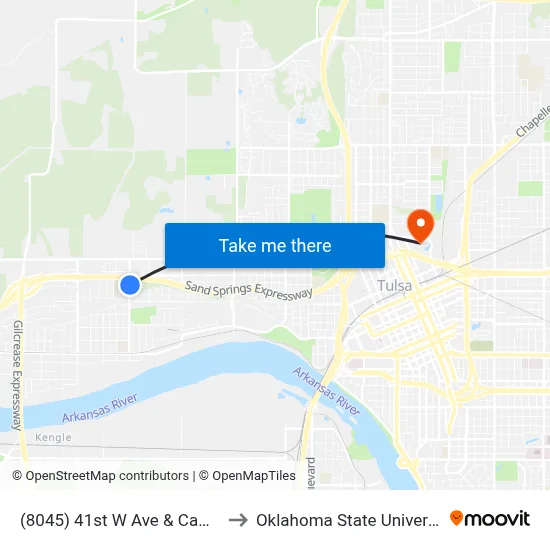 (8045) 41st W Ave & Cameron St Nb to Oklahoma State University - Tulsa map