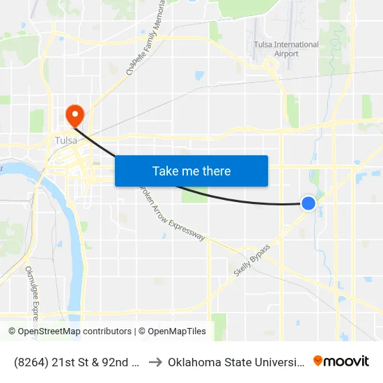 (8264) 21st St & 92nd E Ave Eb to Oklahoma State University - Tulsa map