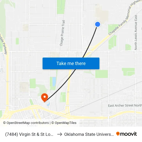 (7484) Virgin St & St Louis Ave Eb to Oklahoma State University - Tulsa map