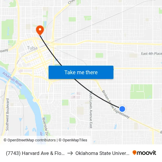 (7743) Harvard Ave & Florence Pl Sb to Oklahoma State University - Tulsa map