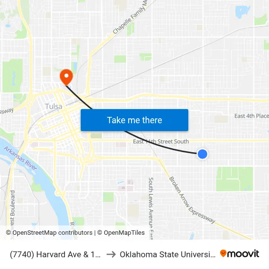 (7740) Harvard Ave & 13th St Sb to Oklahoma State University - Tulsa map