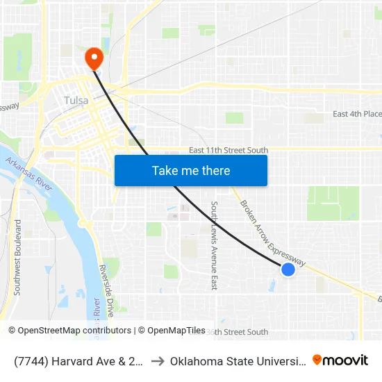 (7744) Harvard Ave & 27th St Sb to Oklahoma State University - Tulsa map