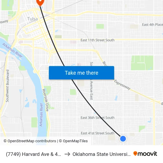 (7749) Harvard Ave & 44th St Sb to Oklahoma State University - Tulsa map