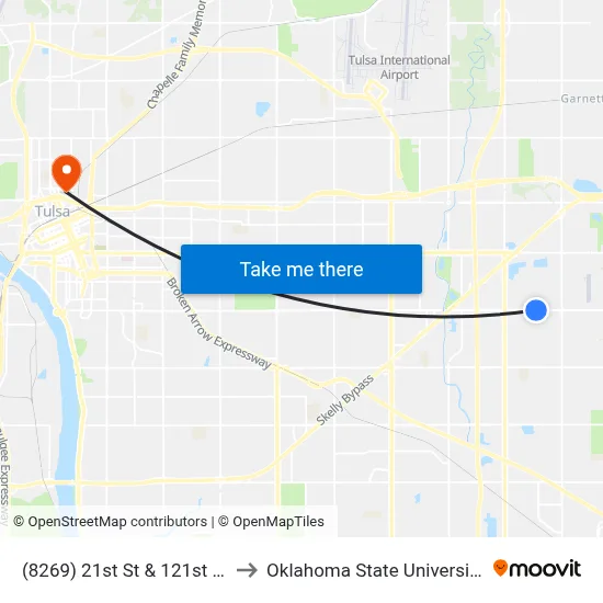 (8269) 21st St & 121st E Ave Eb to Oklahoma State University - Tulsa map
