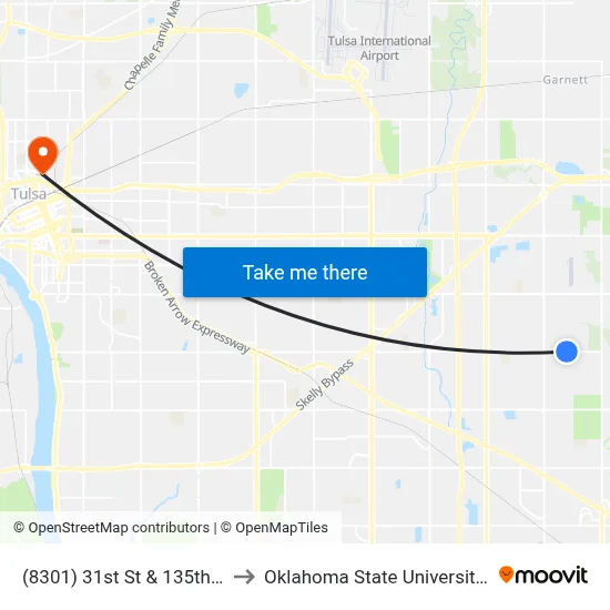 (8301) 31st St & 135th E Pl Eb to Oklahoma State University - Tulsa map
