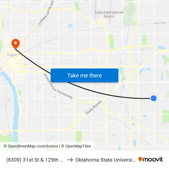 (8309) 31st St & 129th E Ave Wb to Oklahoma State University - Tulsa map