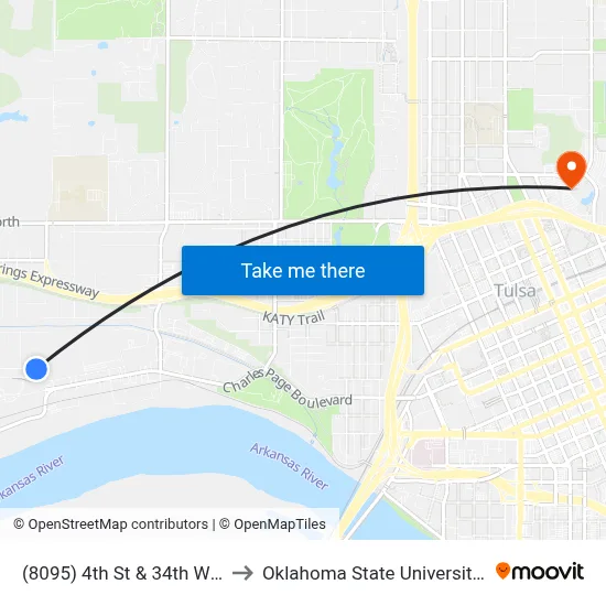 (8095) 4th St & 34th W Ave Eb to Oklahoma State University - Tulsa map
