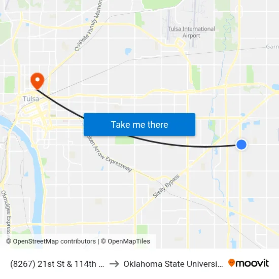 (8267) 21st St & 114th E Ave Eb to Oklahoma State University - Tulsa map
