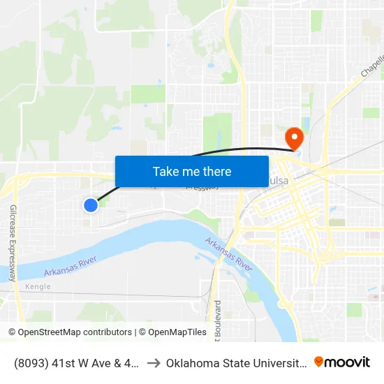 (8093) 41st W Ave & 4th St Sb to Oklahoma State University - Tulsa map