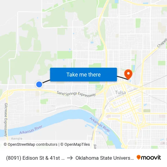 (8091) Edison St & 41st W Ave Eb to Oklahoma State University - Tulsa map