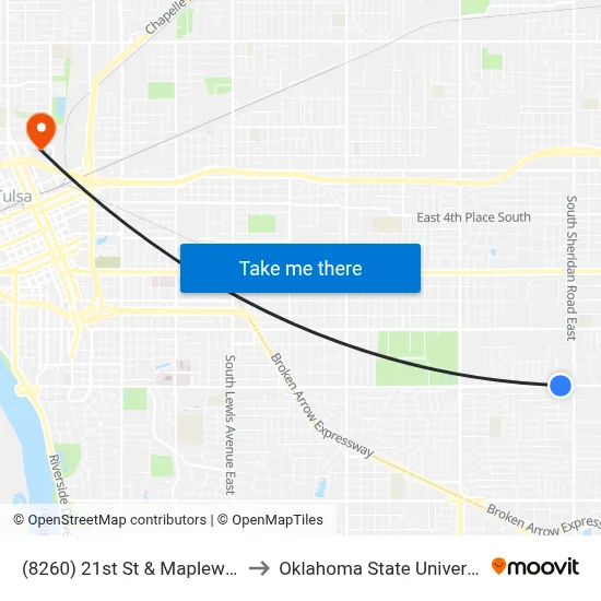 (8260) 21st St & Maplewood Ave Eb to Oklahoma State University - Tulsa map