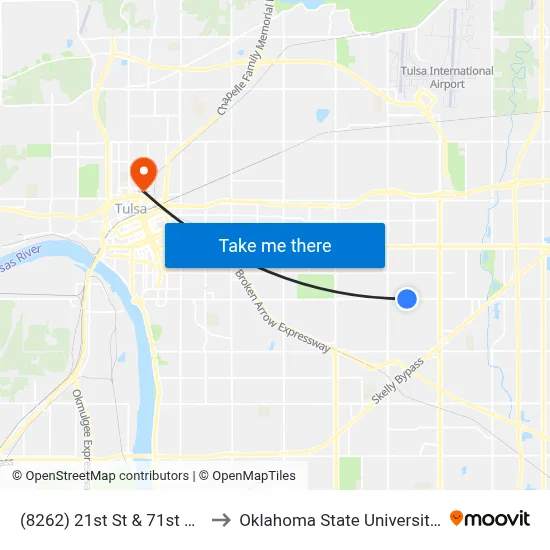 (8262) 21st St & 71st E Ave Eb to Oklahoma State University - Tulsa map