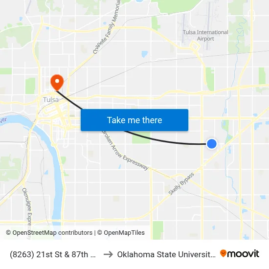 (8263) 21st St & 87th E Ave Eb to Oklahoma State University - Tulsa map