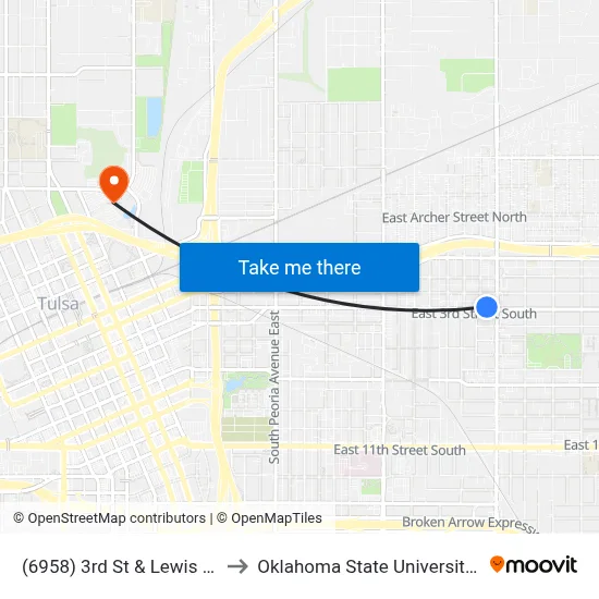 (6958) 3rd St & Lewis Ave Wb to Oklahoma State University - Tulsa map