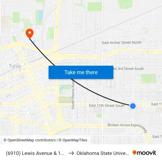 (6910) Lewis Avenue & 11th Street Sb to Oklahoma State University - Tulsa map