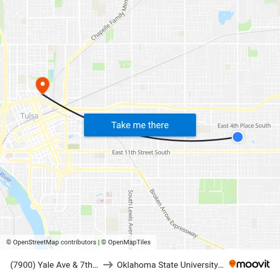 (7900) Yale Ave & 7th St Nb to Oklahoma State University - Tulsa map