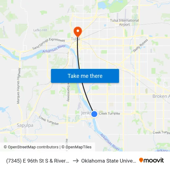 (7345) E 96th St S & Riverside Pkwy Cc to Oklahoma State University - Tulsa map