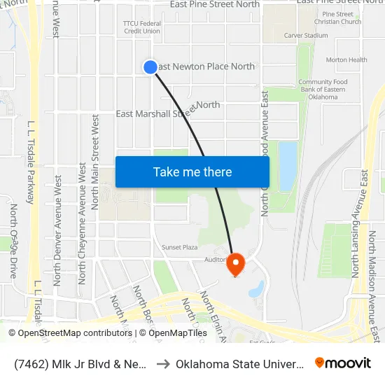 (7462) Mlk Jr Blvd & Newton St Sb to Oklahoma State University - Tulsa map