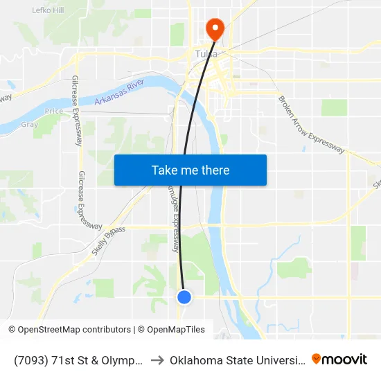 (7093) 71st St & Olympia Ave Eb to Oklahoma State University - Tulsa map