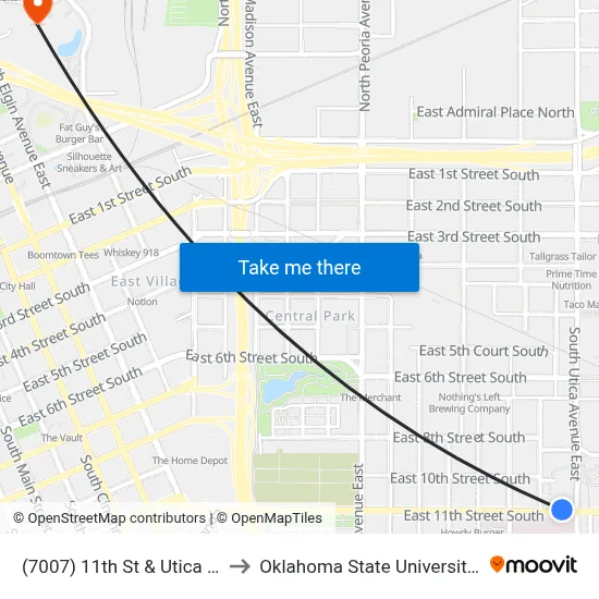 (7007) 11th St & Utica Ave Wb to Oklahoma State University - Tulsa map