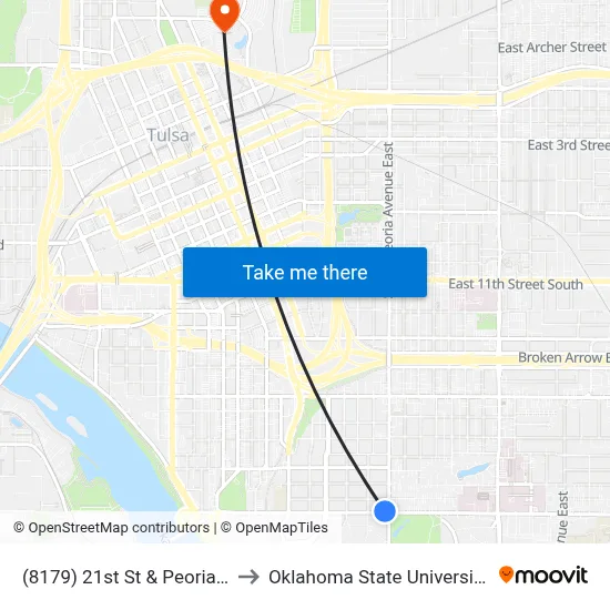 (8179) 21st St & Peoria Ave Wb to Oklahoma State University - Tulsa map
