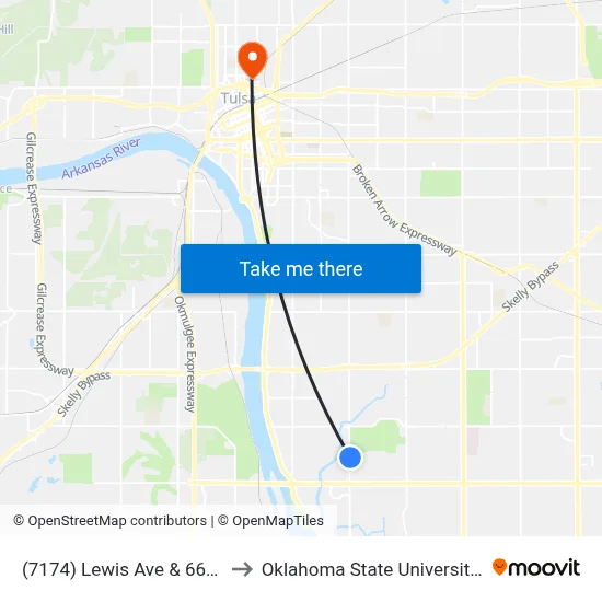 (7174) Lewis Ave & 66th Pl Nb to Oklahoma State University - Tulsa map